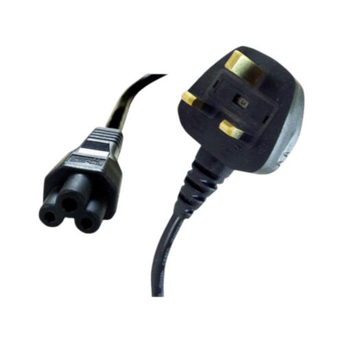Power Cable UK Plug (3A Fused) to C5 (Cloverleaf) 0.75mm Lead 1.8m Black