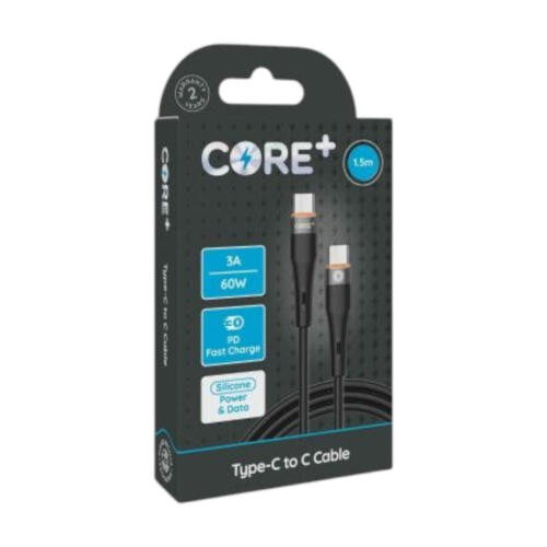 Core Plus Type-C to C Cable 1.5m Silicone Black 3A/60W