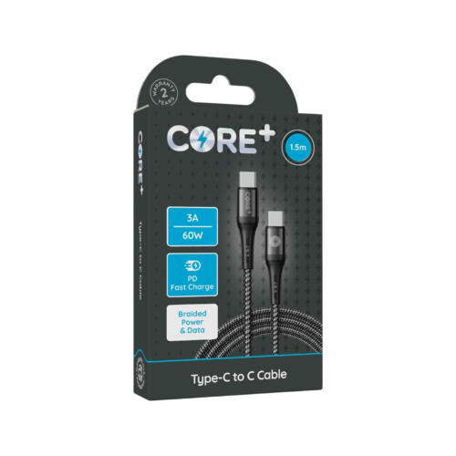 Core Plus Type-C to C Cable 1.5m Woven White 3A/60W
