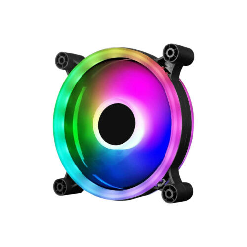 CIT Raider Dual-Ring 16 LED 120mm Rainbow RGB Silent PC Cooling Case Fan 5-Pin