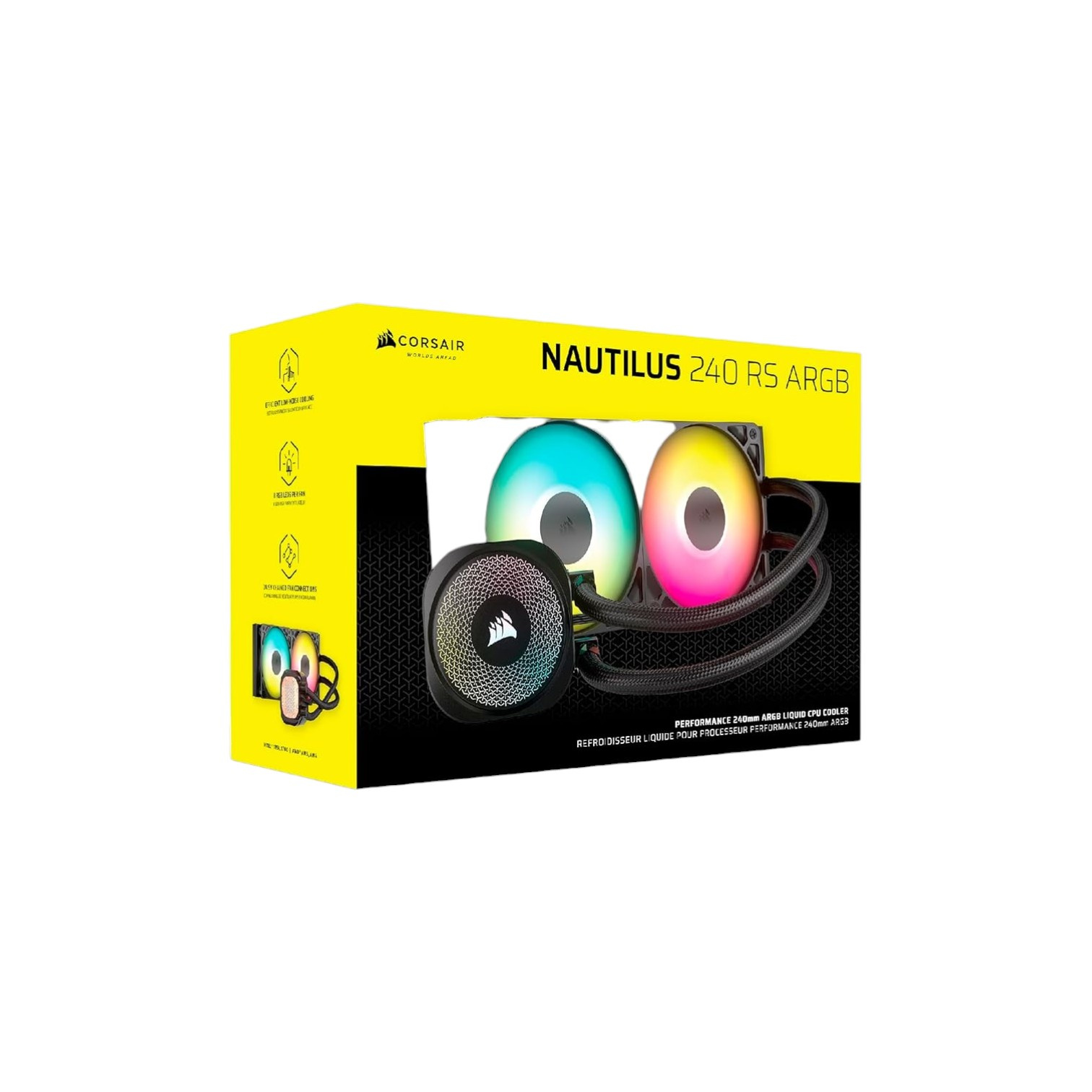 Corsair NAUTILUS 240 RS ARGB Liquid CPU Cooler, 240mm AIO, Low-Noise, Direct Motherboard Connection, Daisy-Chain – Intel LGA 1851/1700, AMD AM5/AM4 – 2x RS120 ARGB Fans