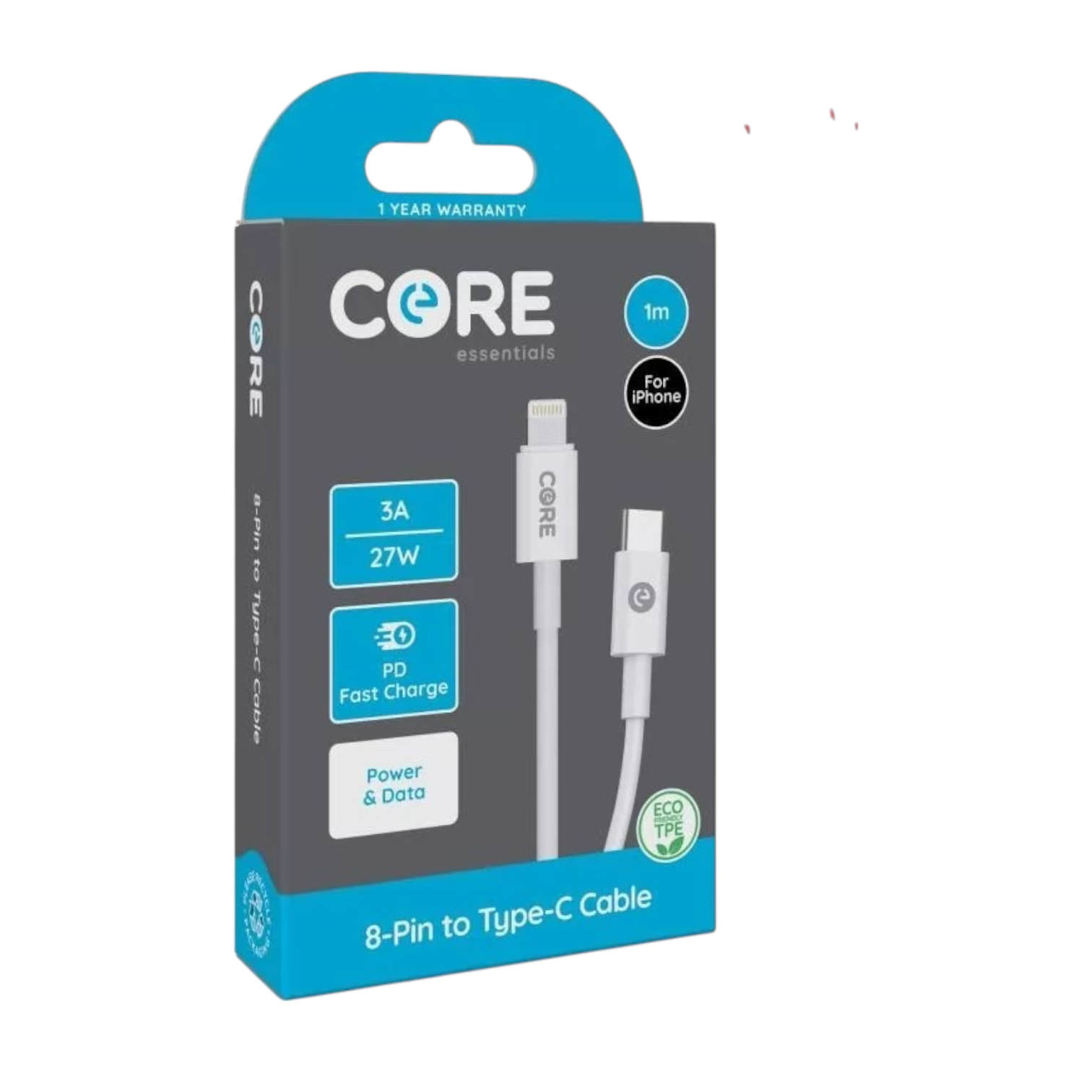 Core 8-Pin to Type-C Cable 1m TPE White 3A/27W PD